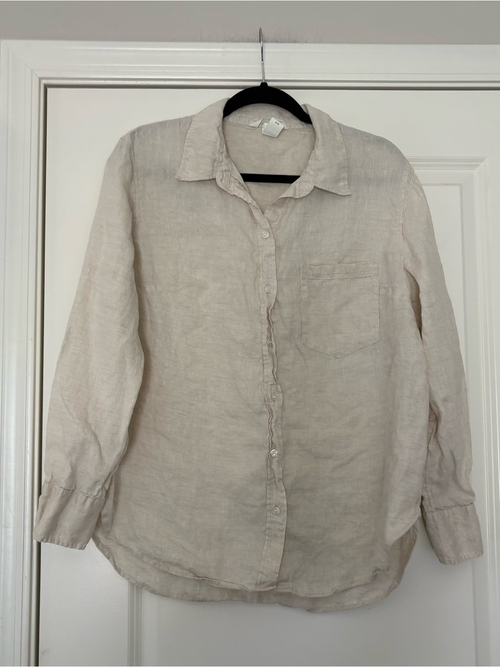 H&M Women’s Light Beige Linen Long Sleeve Button-Up Shirt - Picture 3 of 11